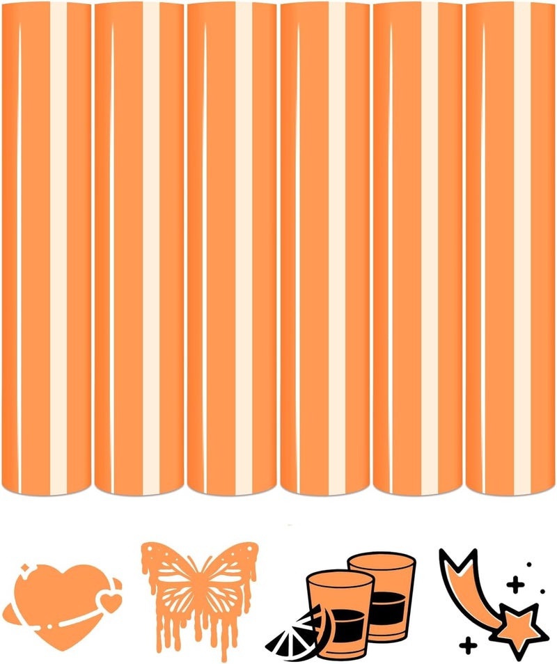 Tintnut Neon Heat Transfer Vinyl -6 Sheets 12" x 10" Pastel Neon Orange HTV Iron on Vinyl for Fabrics Pastel HTV Vinyl Compatible with Cricut and Silhoutte Cameo - Image 1